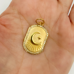 Load image into Gallery viewer, GDP91. 14K Solid Gold with Diamonds Plaque Shape Charm with Moon and Star in the Center