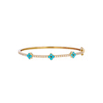 Load image into Gallery viewer, BNH68565TQ. 14K Solid Gold Diamond and Turquoise Flower Bangle