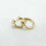 Load image into Gallery viewer, HP400806. 14K Solid Yellow Gold Diamond and Pearl Huggies