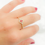 Load image into Gallery viewer, 14K Solid Yellow Gold Diamond and Ruby Flower Ring.