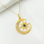 Load image into Gallery viewer, 14k Solid Gold Moon and Star Diamond and Blue Sapphire Charm. GDP304