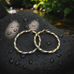 Load image into Gallery viewer, GER124. 14K Solid Gold Twisted Hollow Hoop with Engraved