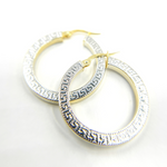 Load image into Gallery viewer, GER40. 14K Solid Gold and White Gold Earrings Round Shape Hoop with Texture
