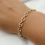 Load image into Gallery viewer, BR402447. 14k Solid Gold Diamond Marina Link Bracelet
