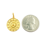 Load image into Gallery viewer, 14K Solid Gold with Diamonds Circle Shape Charm with Sun in the Center. GDP149