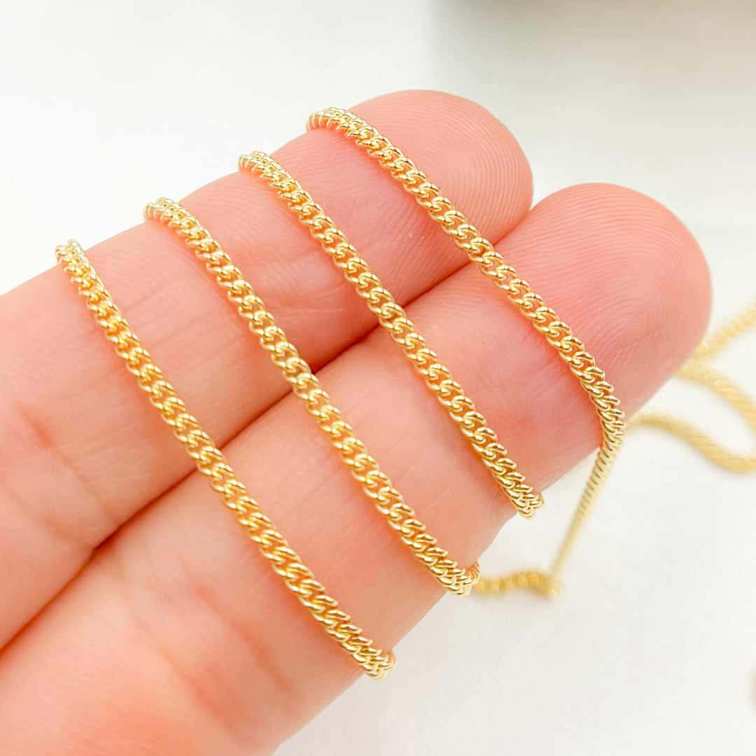 14K Solid Gold Smooth Curb Chain