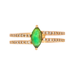 Load image into Gallery viewer, 14K Solid Gold Diamond and Emerald Spiral Marquise Ring.
