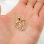 Load image into Gallery viewer, EJP1499. 14K Solid Gold Diamond Heart Charm with Flowers and MOM in the Center