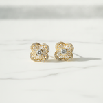 Load image into Gallery viewer, EFI51229. 14k Solid Yellow Gold Diamond Flower Studs