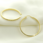Load image into Gallery viewer, GER63. 14K Solid Gold Textured Flat Hollow Round Hoop Earrings