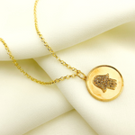 Load image into Gallery viewer, GDP32. 14K Solid Gold with Diamonds Circle Shape Charm with Hamsa Hand in the Center