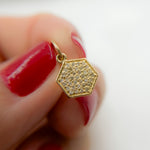 Load image into Gallery viewer, 14K Solid Gold Hexagon Shape Charm with Diamonds. GDP399