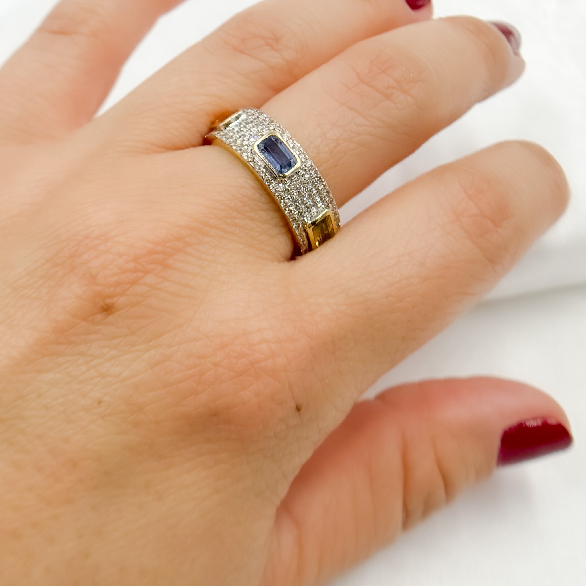 14k Solid Gold Diamond and Multi Sapphire Ring