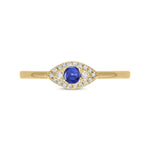 Load image into Gallery viewer, 14k Solid Gold Diamond and Blue Sapphire Eye Ring.