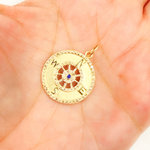 Load image into Gallery viewer, 14K Solid Gold Diamond Compass Circle Charm. GDP433