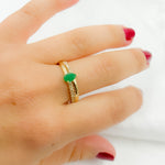 Load image into Gallery viewer, 14K Solid Yellow Gold Diamond and Emerald Double Line Drop Ring.