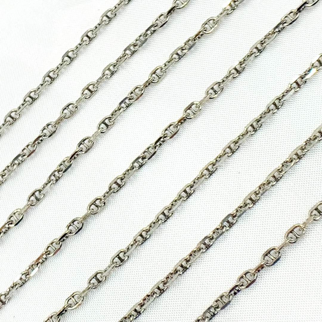Y70OX. Oxidized 925 Sterling Silver Diamond Cut Marina Link Chain
