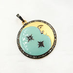 Load image into Gallery viewer, DP432A. Diamond Sterling Silver Moon & Stars Enamel Pendant