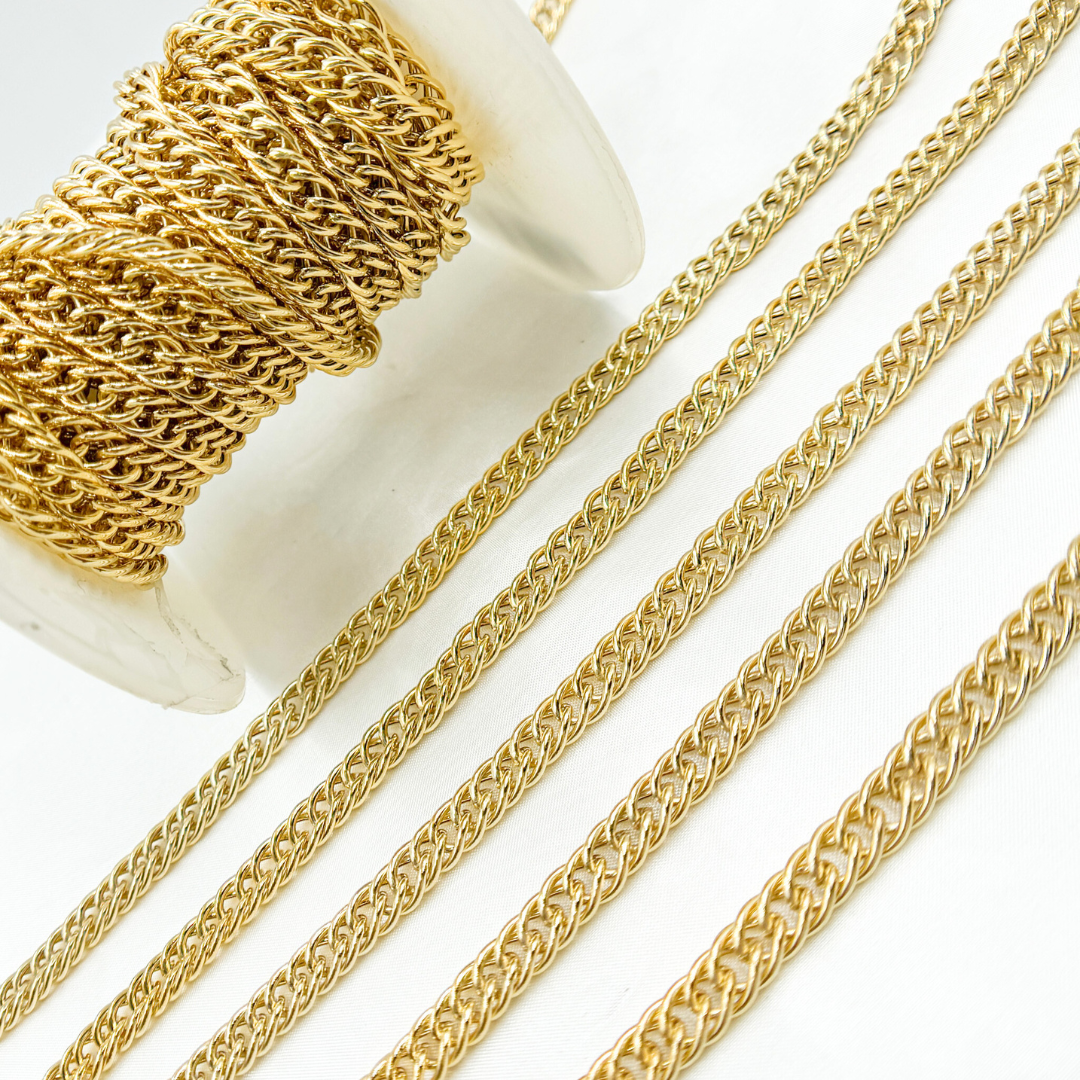 V36GP. Gold Plated  925 Sterling Silver Hollow Double Curb Chain