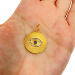 Load image into Gallery viewer, 14K Solid Gold Charm. Circle Pendant with Diamonds and Blue Sapphire. GDP338