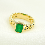 Load image into Gallery viewer, 14K Solid Yellow Gold Statement Emerald Chain Link Ring.