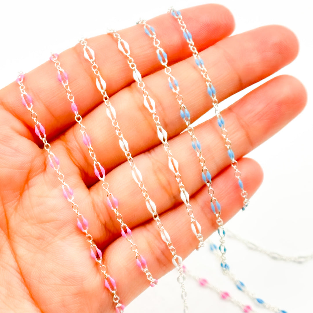 70/1003FSS. 925 Sterling Silver Enamel Flat Marina Chain