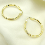 Load image into Gallery viewer, GER67. 14K Gold Hollow Hoop Earrings with Engraved Tornado Design