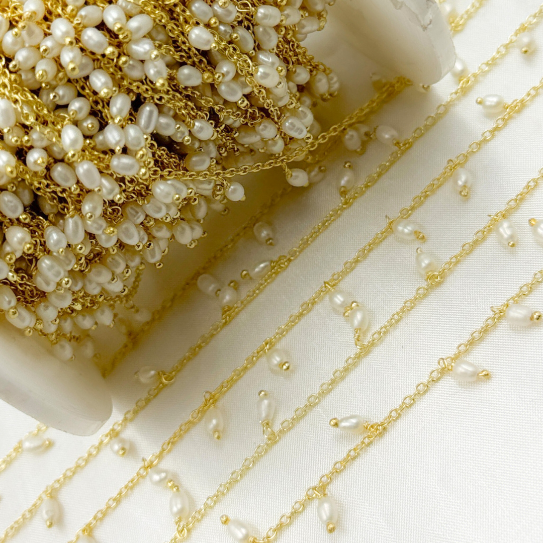 Pearl Dangle Gold Plated 925 Sterling Silver Wire Chain. PRL58