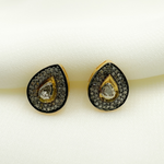 Load image into Gallery viewer, DE041. Pave Diamond and Dark Polka Diamond Silver Drop Studs