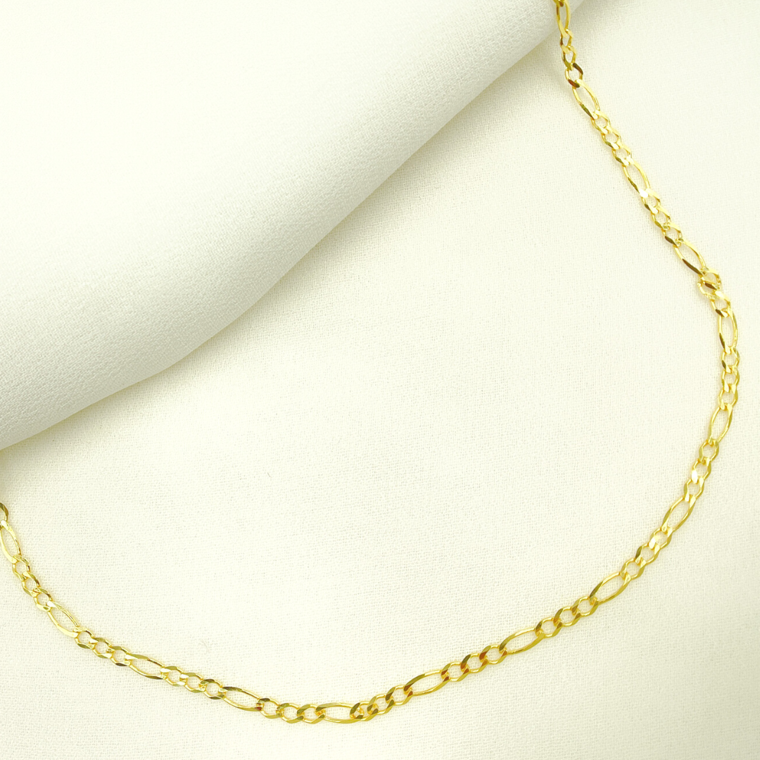 14K Solid Gold Flat Figaro Chain