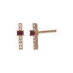Load image into Gallery viewer, EFA54275. 14K Solid Gold Diamond and Gemstone Bar Stud Earrings