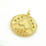 Load image into Gallery viewer, 14K Solid Gold Diamond & Gemstone Circle Charm with Mountain. GDP423