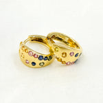 Load image into Gallery viewer, HP402545. 14K Solid Gold Diamond & Multi Sapphire Hoop Earrings