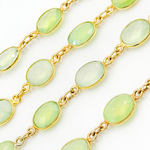 Load image into Gallery viewer, PR2. Prehnite Oval Shape Bezel Gold Plated 925 Sterling Silver Wire Chain