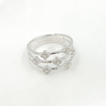 Load image into Gallery viewer, 14K Solid White Gold Diamond 3 Row Flower Ring.