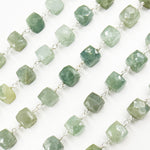 Load image into Gallery viewer, Milky Aquamarine Cube Faceted Sterling Silver Wire Chain