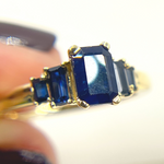 Load image into Gallery viewer, 14K Solid Yellow Gold Blue Sapphire Cluster Ring.