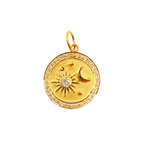 Load image into Gallery viewer, GDP198. 14K Solid Gold with Diamonds Circle Shape Charm with Sun and Moon in the Center