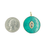 Load image into Gallery viewer, KG65A. 14K Solid Gold with Diamonds Circle Shape with Turquoise Stone Charm