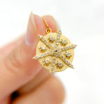 Load image into Gallery viewer, 14K Solid Gold Diamonds and Gemstones Circle Charm with Flowers between Arrows. GDP619