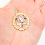 Load image into Gallery viewer, KG306. 14K Solid Gold Round Moon and Stars Pendant