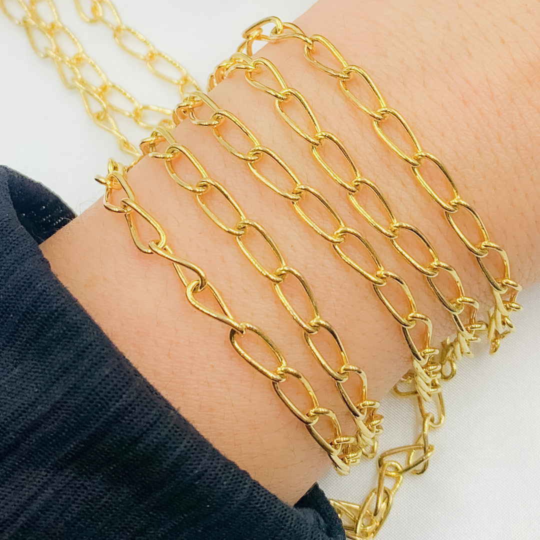 V62GP. Gold Plated 925 Sterling Silver Elongated Curb Chain