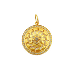 Load image into Gallery viewer, 14K Solid Gold with Diamonds Circle Sun Shape Charm with Star in the Center. GDP203