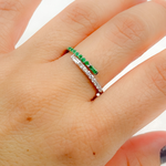Load image into Gallery viewer, 14K Solid Gold Double Band Diamond and Emerald Ring