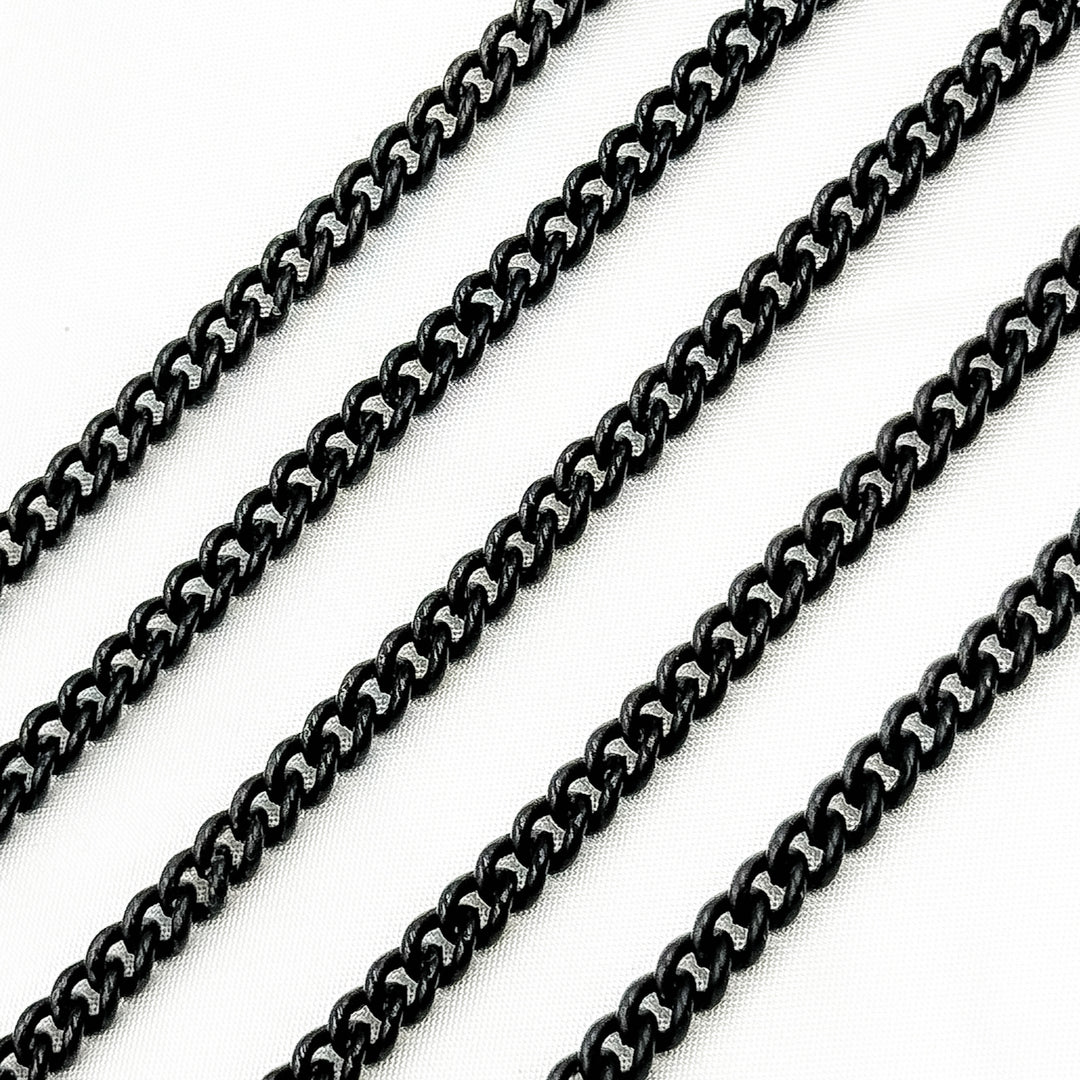 V122BRM. Black Rhodium Matt Sterling Silver Smooth Curb Chain