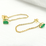 Load image into Gallery viewer, EFI52161EM. 14K Gold Emerald Rectangle Chain Earrings