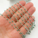 Load image into Gallery viewer, TQR51. Green Turquoise Rondel Shape Sterling Silver Wire Chain