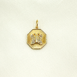 Load image into Gallery viewer, 14K Solid Gold Charm. Hexagon Pendant with Diamonds. GDP357