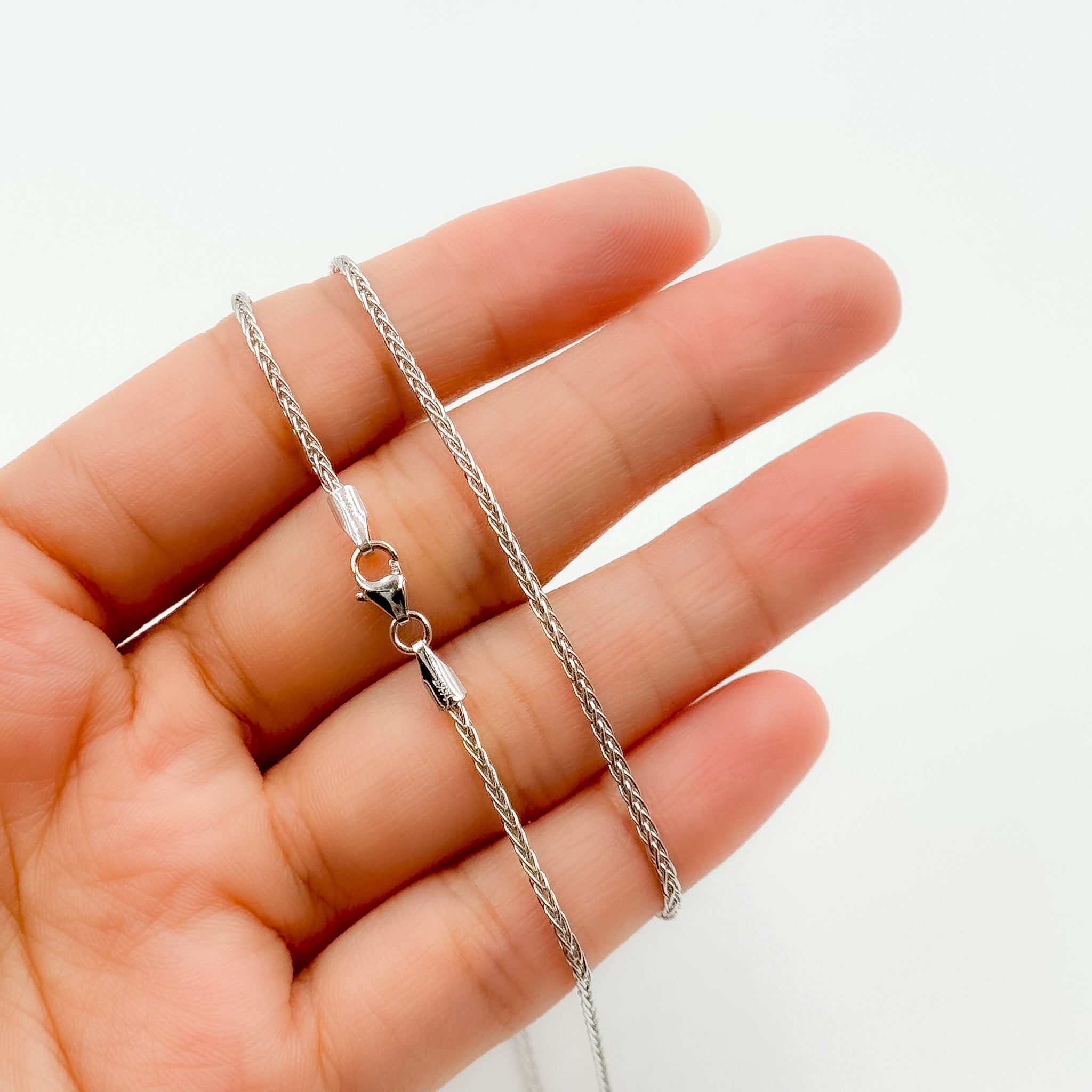 14K White Solid Gold Wheat Chain
