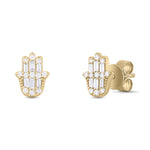 Load image into Gallery viewer, EFC54276. 14K Solid Gold Diamond Hamsa Hand Studs